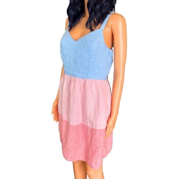 Cynthia Rowley 100% Linen Color Block Pink Blue Strappy Dress Size Medium - Picture 5 of 6